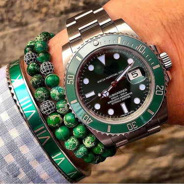 Luxury Steel & Green/Blue IMPERIAL JASPER 3 pc 'STABILITY' Bracelet Set